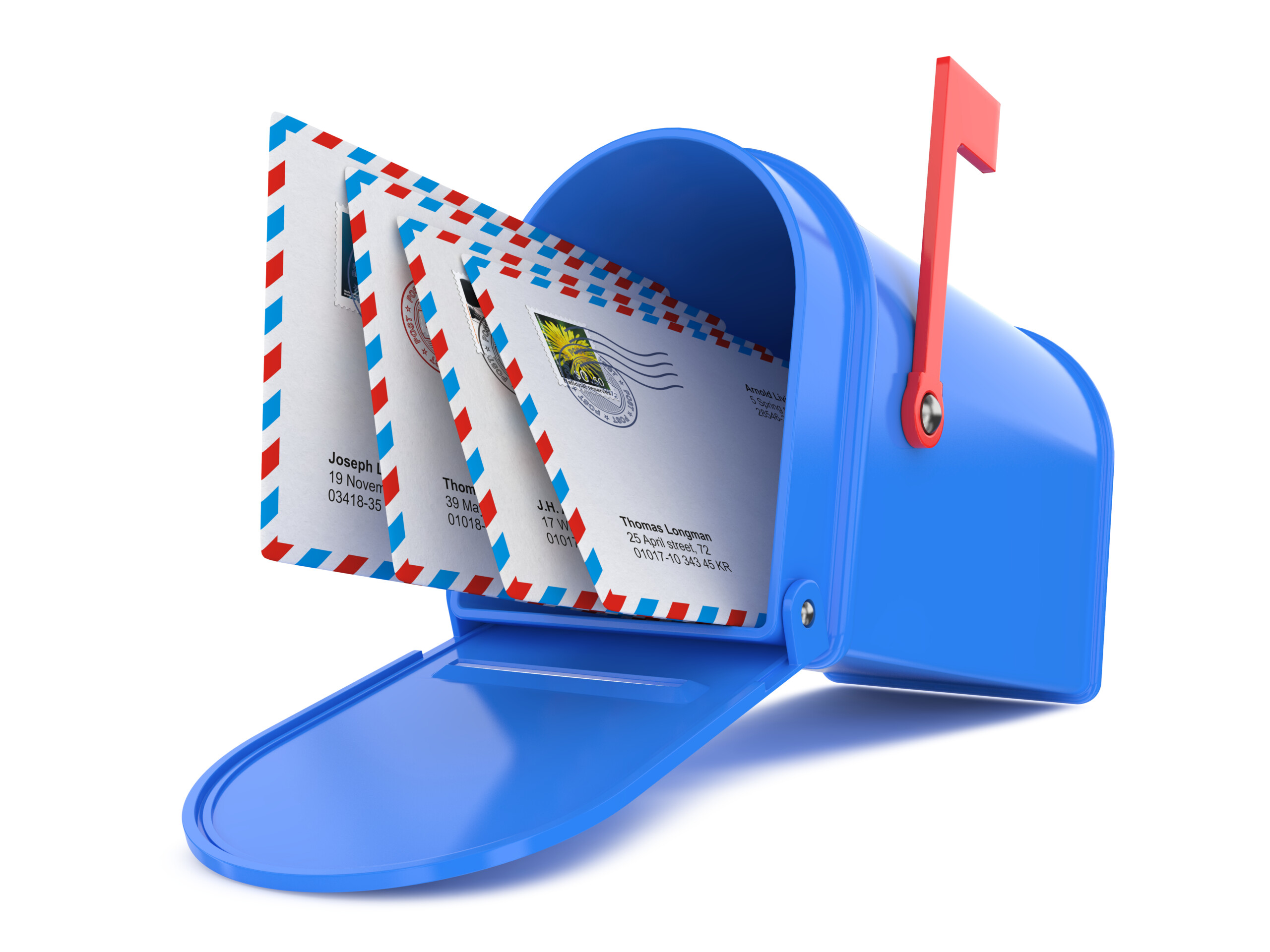 Blue Mailbox with Mails Get Experienced Service with Every Door Direct Mail from Streamline Print and Design.